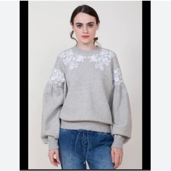 Ulla Johnson Judith Embroidered Floral Sweatshirt Small Gray Pullover Cotton - Picture 10 of 10